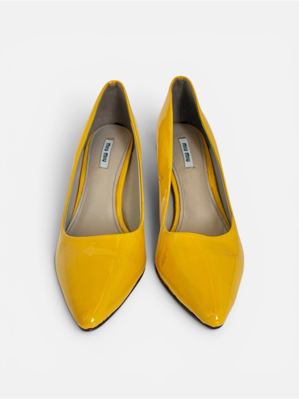 Miu Miu Yellow Patent Pointed-Toe Pumps
